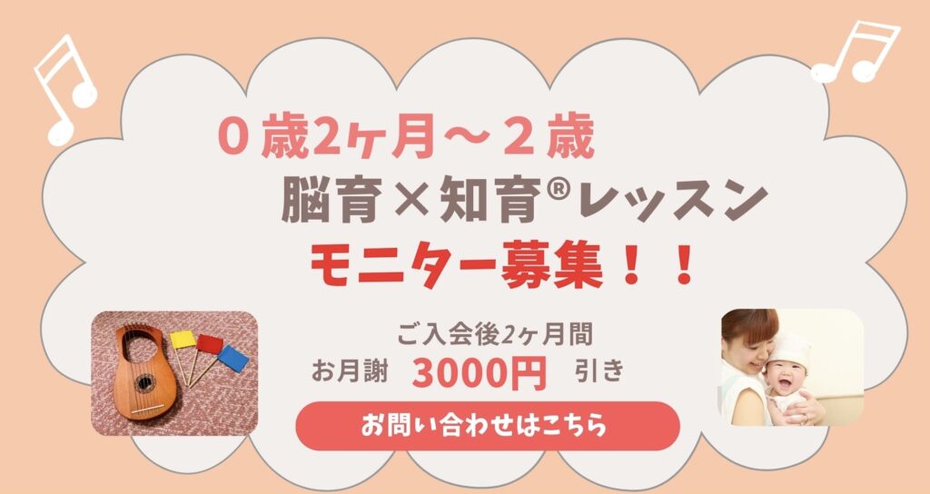 0歳2か月～2歳
脳育×知育®レッスンモニター募集
ご入会後2カ月間
お月謝3000円引き
お問合せはこちら